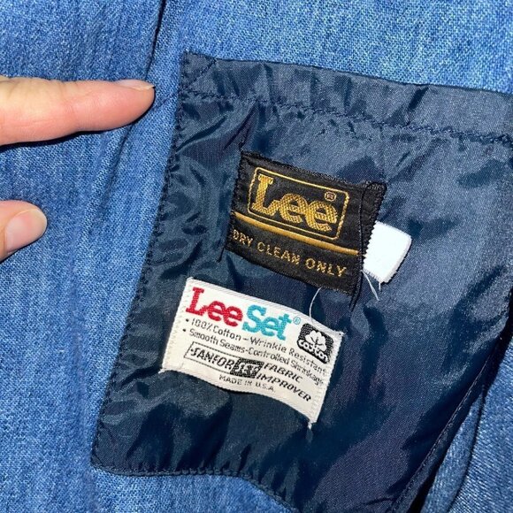 Lee Set Vintage Womens Blazer Size Large Upcycled Denim Patch Embroidered Lace - Picture 16 of 16